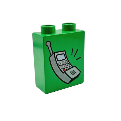 lego duplo bedruckt motivstein 4066pb127 telefon mobiltelefon handy alt grün knallgrün 2x1x2 inventar einzeln