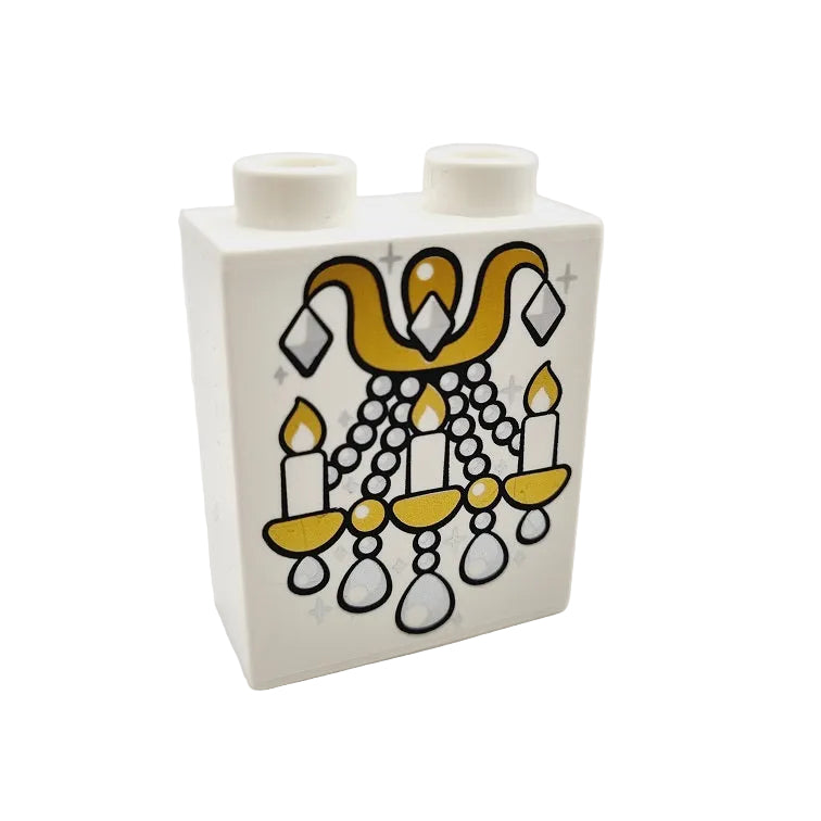 lego duplo bedruckt motivstein 4066pb415 kronleuchter kristall kerzen deckenlampe 2x1x2 weiß gold silber