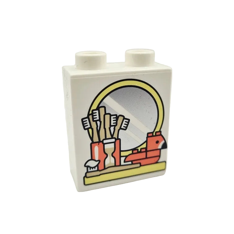 lego duplo bedruckt motivstein 4066pb800 spiegel badezimmer bad zahnbürsten flamingo einzeln pulppenhaus 2x1x2 weiß