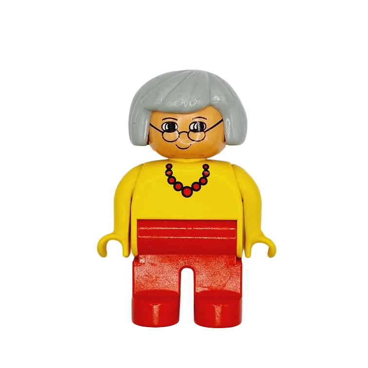 lego duplo figur frau oma omi großmutter haare grau 4555pb013 rot gelb perlenkette brille 