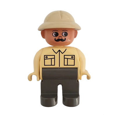 lego duplo einzeln figur forscher ranger 4555pb073 grau sand beige tropenhelm helm bart schnurrbart