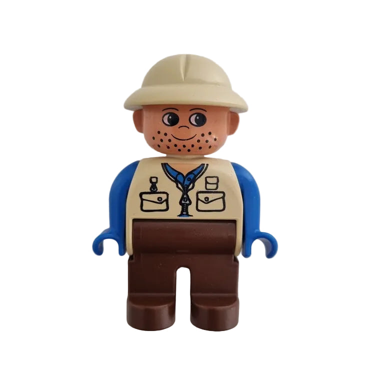 lego duplo einzeln figur forscher ranger 4555pb103 braun weste blau helm tropenhelm beige sand hell