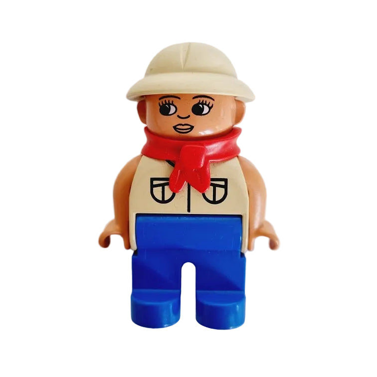 lego duplo einzeln figur forscher ranger 4555pb189 frau forscherin rangerin blau weste sand beige halstuch rot helm tropenhelm wimpern