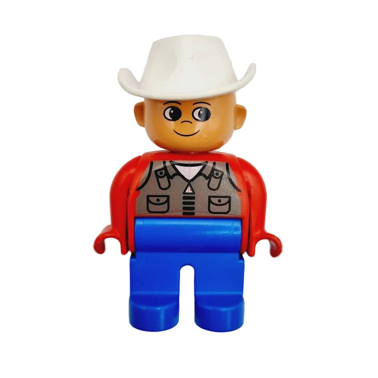 lego duplo einzeln figur forscher ranger 4555pb202 blau weste rot hut cowboyhut weiß