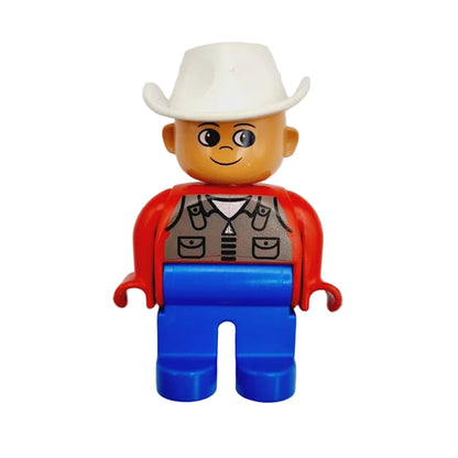 lego duplo einzeln figur forscher ranger 4555pb202 blau weste rot hut cowboyhut weiß