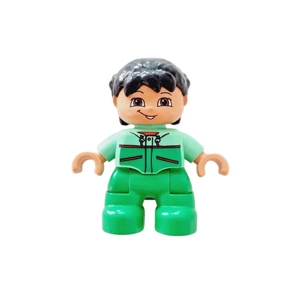 lego duplo figur kind mädchen neu 47205pb009 grün anzug jogginganzug schwarz zöpfe