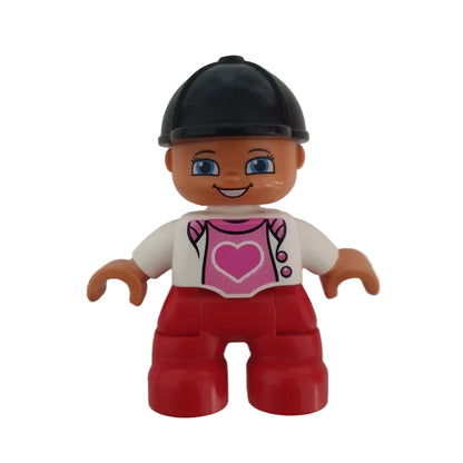 lego duplo figur kind mädchen neu 47205pb029 reiterin reiterhelm helm schwarz rot rosa herz jacke weiß
