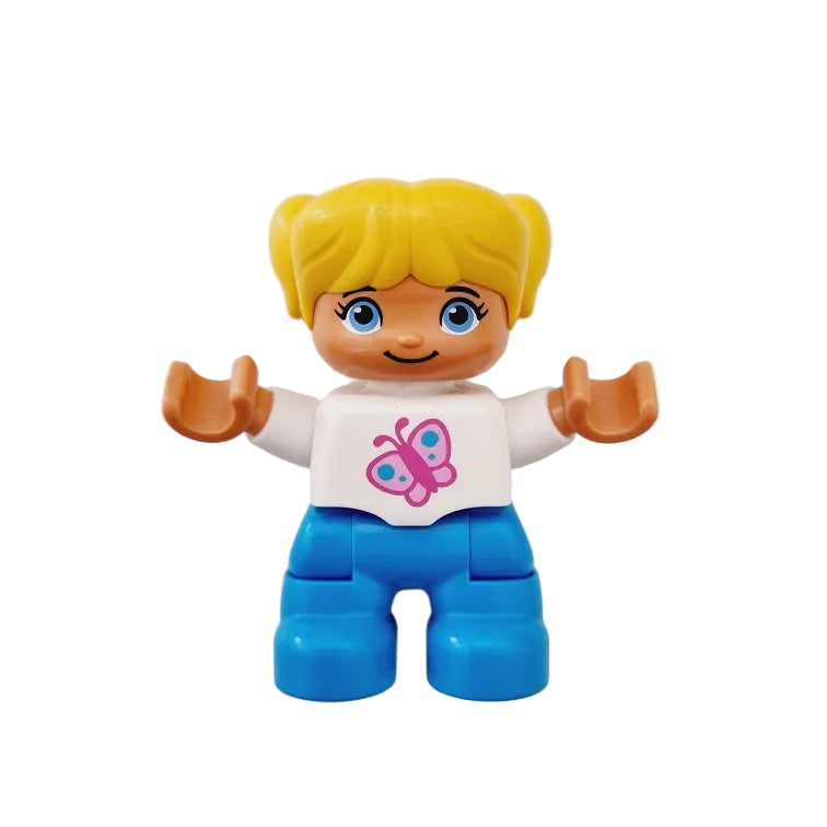 lego duplo figur kind mädchen neu 47205pb037 blond blau weiß schmetterling