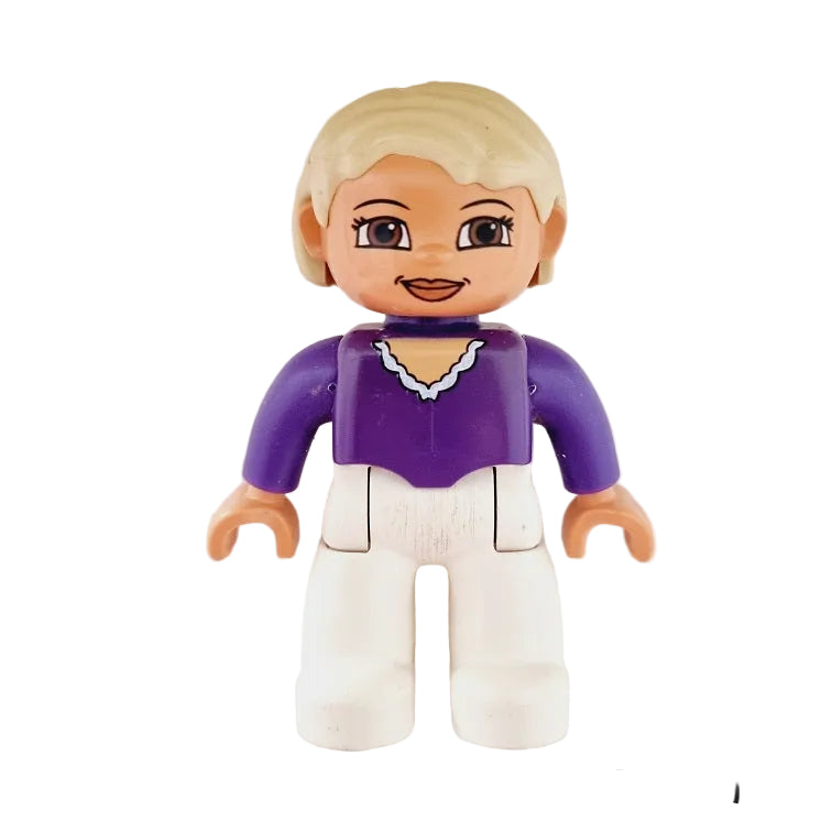 lego duplo figur frau mama mutter neu 47394pb037 bluse oberteil lila weiß blond hell 