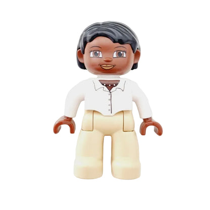 lego duplo figur frau mama mutter neu 47394pb070 schwarz poc sand weiß bluse kette 