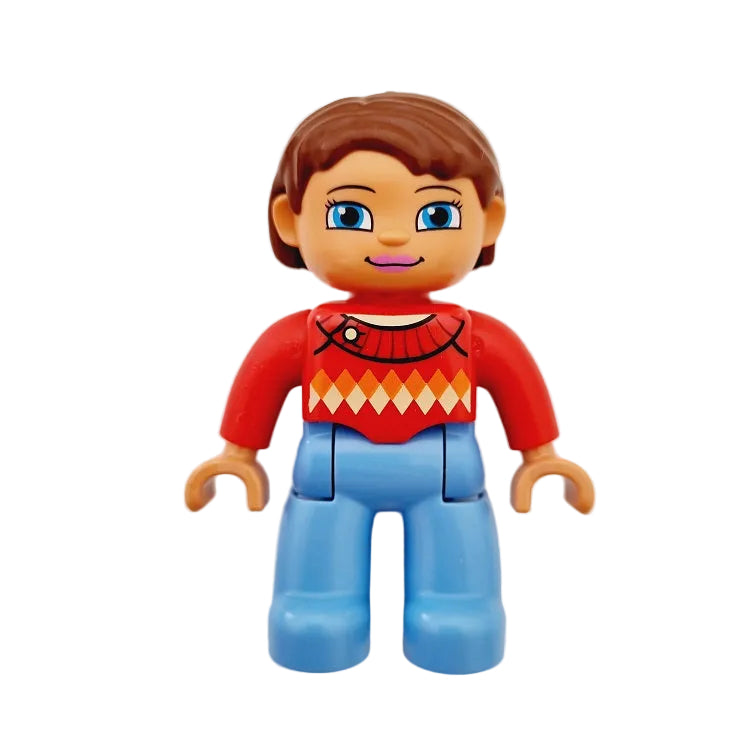 lego duplo figur frau mama mutter neu 47394pb180 pullover rot hellblau braun 