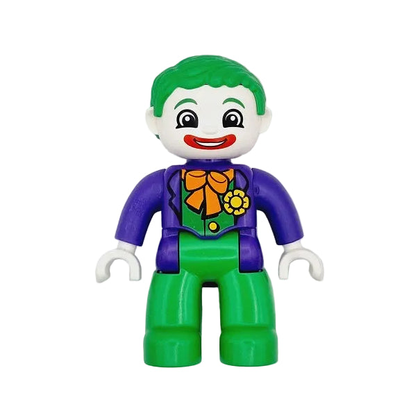 lego duplo figur einzeln dc superhelden superheld 47394pb189 jocker clown bösewicht fiesling grün jacke lila blume schleife schminke haare geschminkt widersacher batman