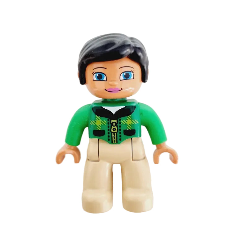 lego duplo figur frau weiblich mama lehrerin mutter 47394pb203 beige sand grün kariert jacke schwarz lippenstift