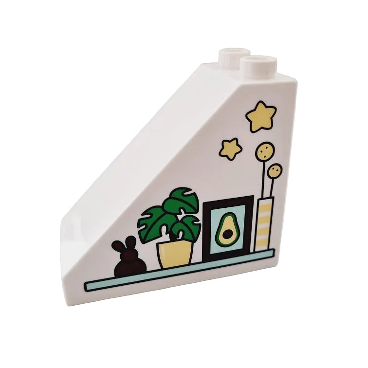 lego duplo bedruckt motivstein 49570pb05 regalbrett pflanze hase avocado 4x2 weiß schräg dach einzeln