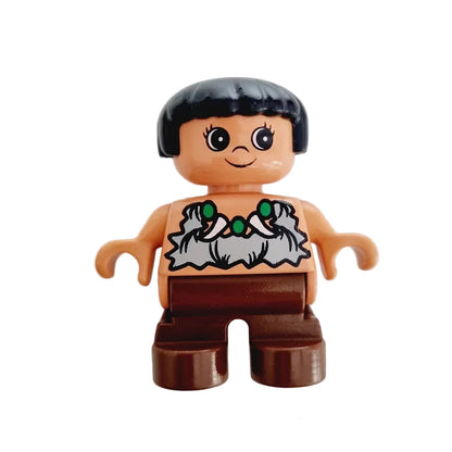 lego duplo figur kind alte generation 6453pb002 neandertaler mädchen höhlenmensch fell braun schwarz kette zähne