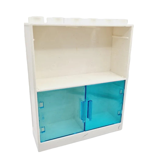 lego duplo regal möbel puppenhaus regale einzeln einzeleile bausteinjäger schrank 6461 + 6469a türen drehtüren blau transparent vitrine weiß 6x2
