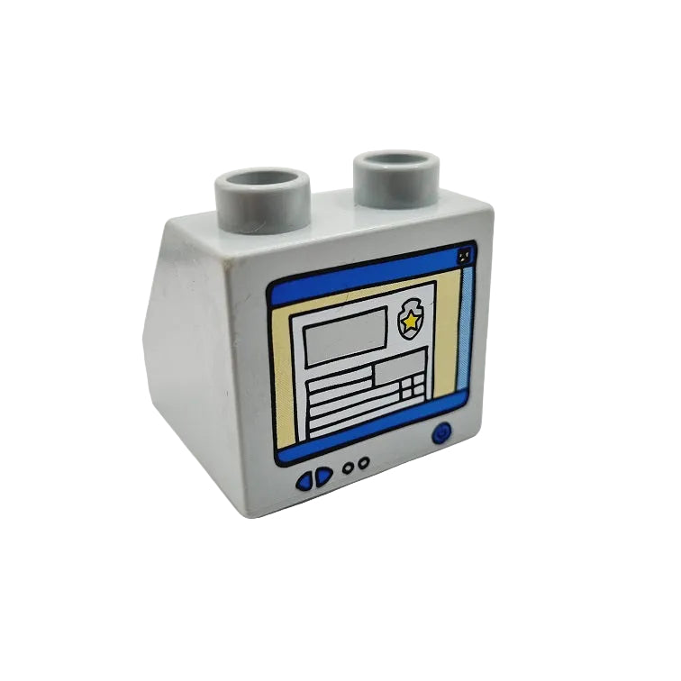 lego duplo baustein bedruckt motivstein polizei monitor rechner computer 2x2 grau schräg einzeln