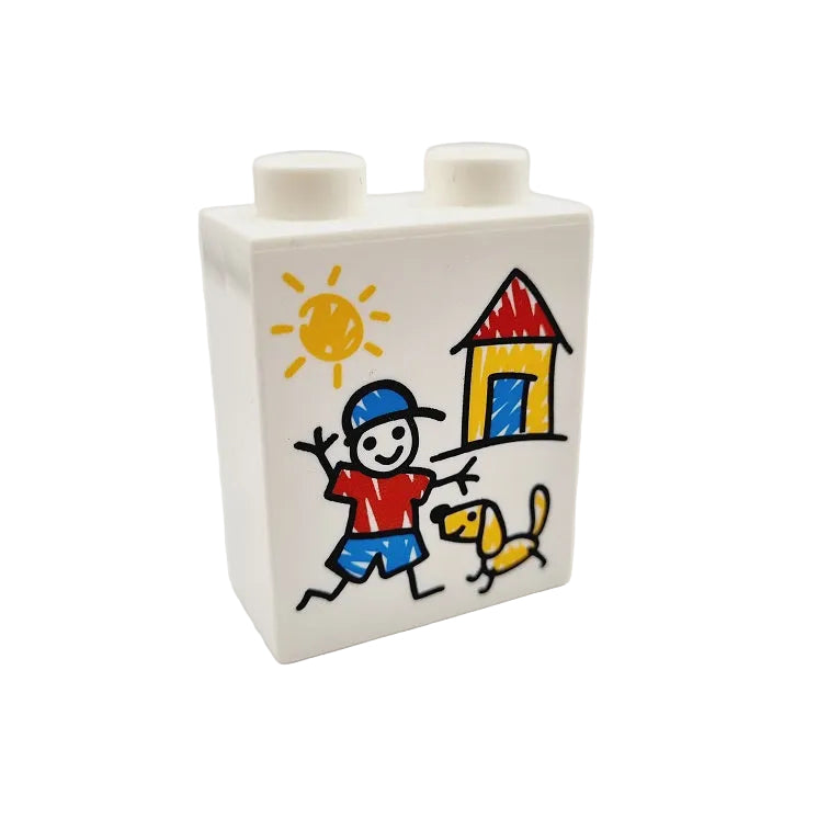lego duplo bedruckt motivstein 76371pb050 gemälde kind hund haus sonne bild gemalt kinderzimmer
