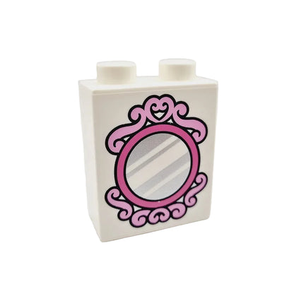 lego duplo bedruckt motivstein 76371pb061 spiegel rosa pink weiß 2x1x2 rund dekoration deko puppenhaus haus einrichtung inventar wandspiegel