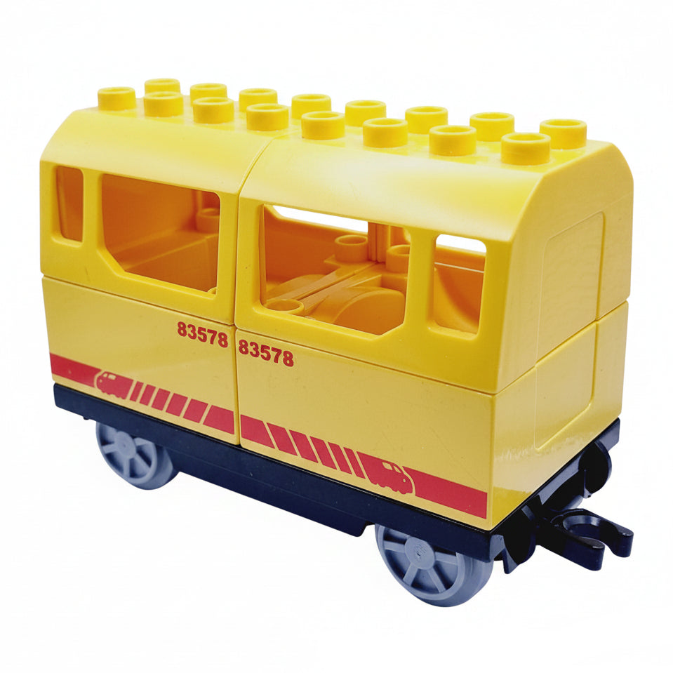lego duplo eisenbahn zug lok lokomotive waggon wagen anhänger bausteinjäger einzeln personenwagen personenwaggon gelb 83578 dach