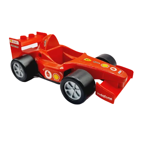 lego duplo fahrzeuge rennauto racer einzeln bausteinjäger auto autorennen duplof1 formel 1 eins shell vodafone aufkleber bolide bulide ferrari mschael schumacher nummer zahl beklebt sticker