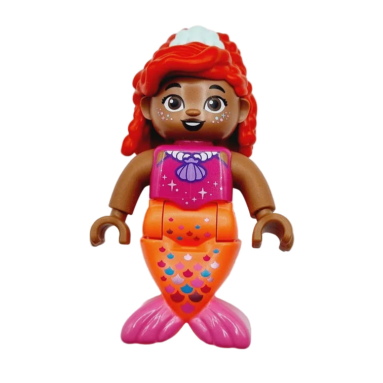 lego duplo figur figuren arielle meerjungfrau einzeln disney dupmermaid05 neu schwarz dunkelhäutig aare rot schwanzflosse orange glitzer muschelkette