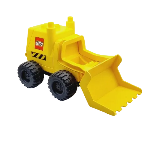 lego duplo fahrzeug fahrzeuge baustellenfahrzeug einzeln bausteinjäger großer radlader 1999 gelb logo schwarz