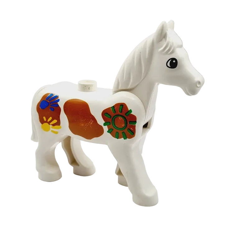 lego duplo pferd schimmel alt indianer indianerpferd ureinwohner bemalt flecken braun handabdrücke sonne grün horse02c01pb04 