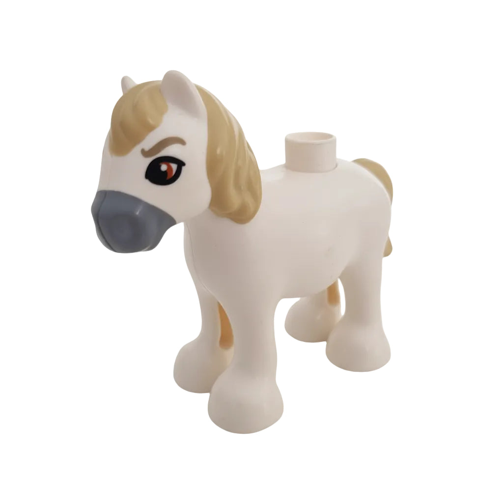 lego duplo tiere tier pferd pony klein einzeln einzelteile bausteinjäger horse05c01pb01 weiß schimmel mähne beige sand grau augenbraue