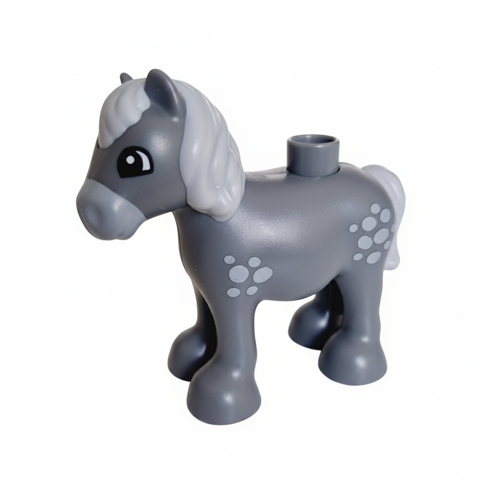 lego duplo tiere tier pferd pony klein einzeln einzelteile bausteinjäger horse05c01pb02 grau punkte flecken hellgrau neu