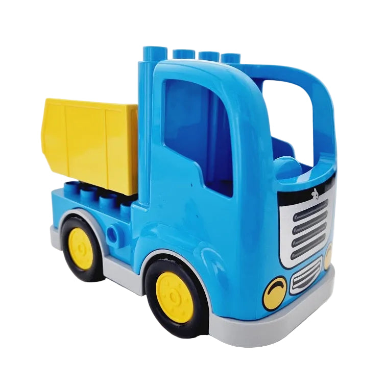 lego duplo lkw sattelschlepper einzeln fahrzeuge bausteinjäger kipplaster mittelblau kipper gelb baustellenahrzeug 