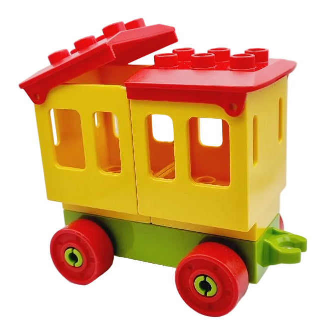 lego duplo eisenbahn zug waggon eisenbahnwaggon einzeln bausteinjäger personenwaggon personenwagen hellgrün gelb hoch